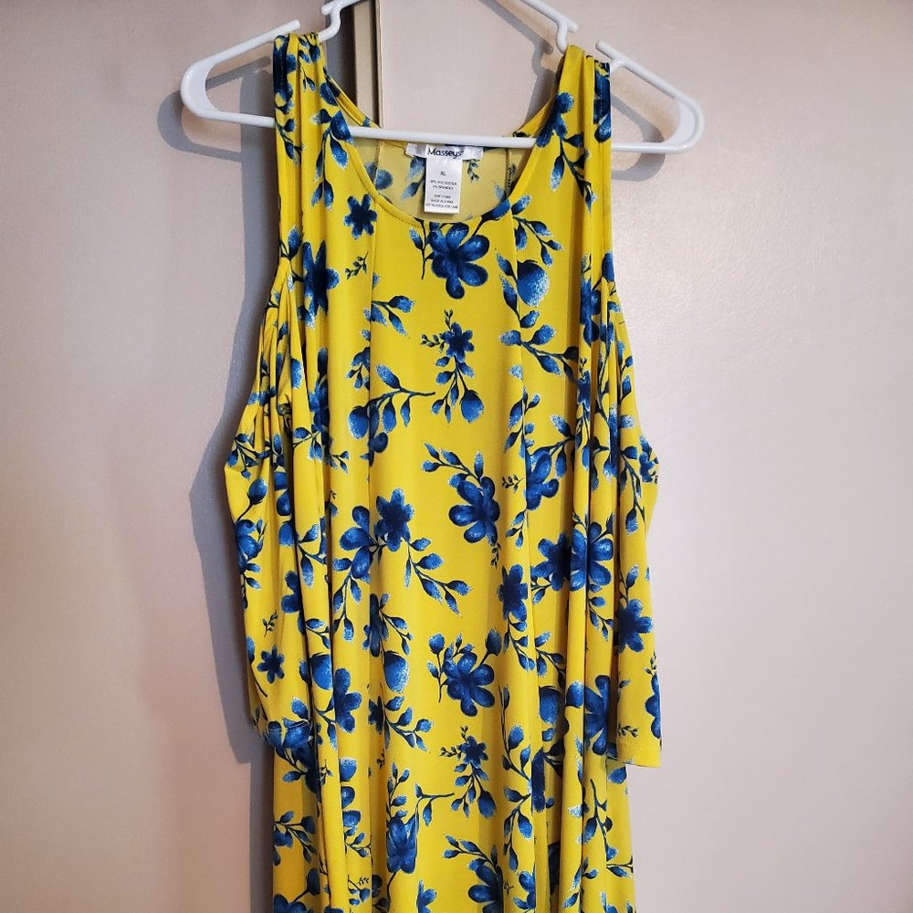 Cold Shoulder Dress - Yellow & Blue - XL